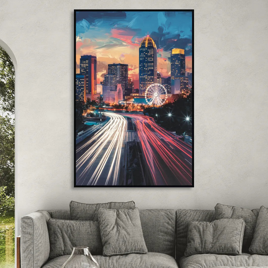 Atlanta Downtown Landmarks Living Room - Black Canvas Wall Art
