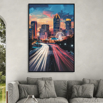 Atlanta Downtown Landmarks Living Room - Black Canvas Wall Art