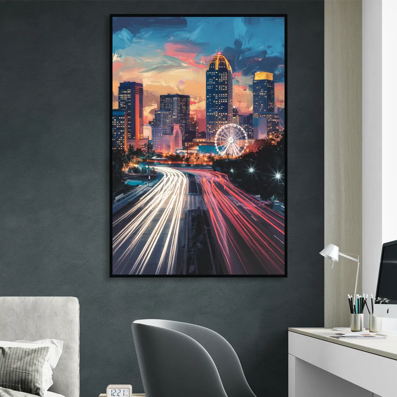 Atlanta Downtown Landmarks Sitting Room - Black Canvas Wall Art