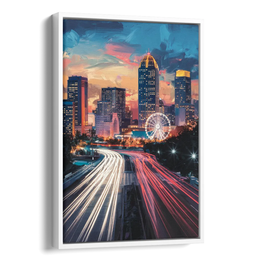 Atlanta Downtown Landmarks Side - White Canvas Wall Art