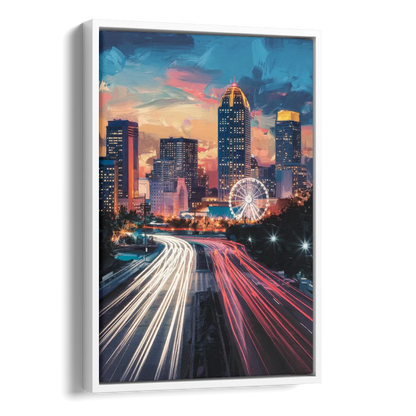 Atlanta Downtown Landmarks Side - White Canvas Wall Art