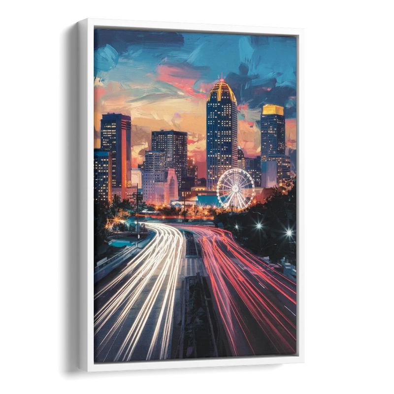 Atlanta Downtown Landmarks Side - White Canvas Wall Art