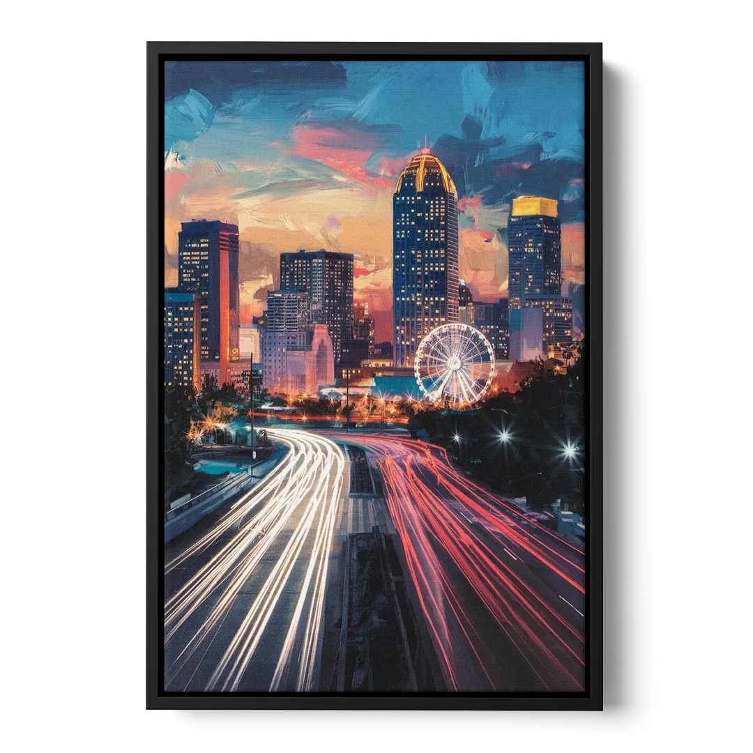 Atlanta Downtown Landmarks Front - Black Canvas Wall Art