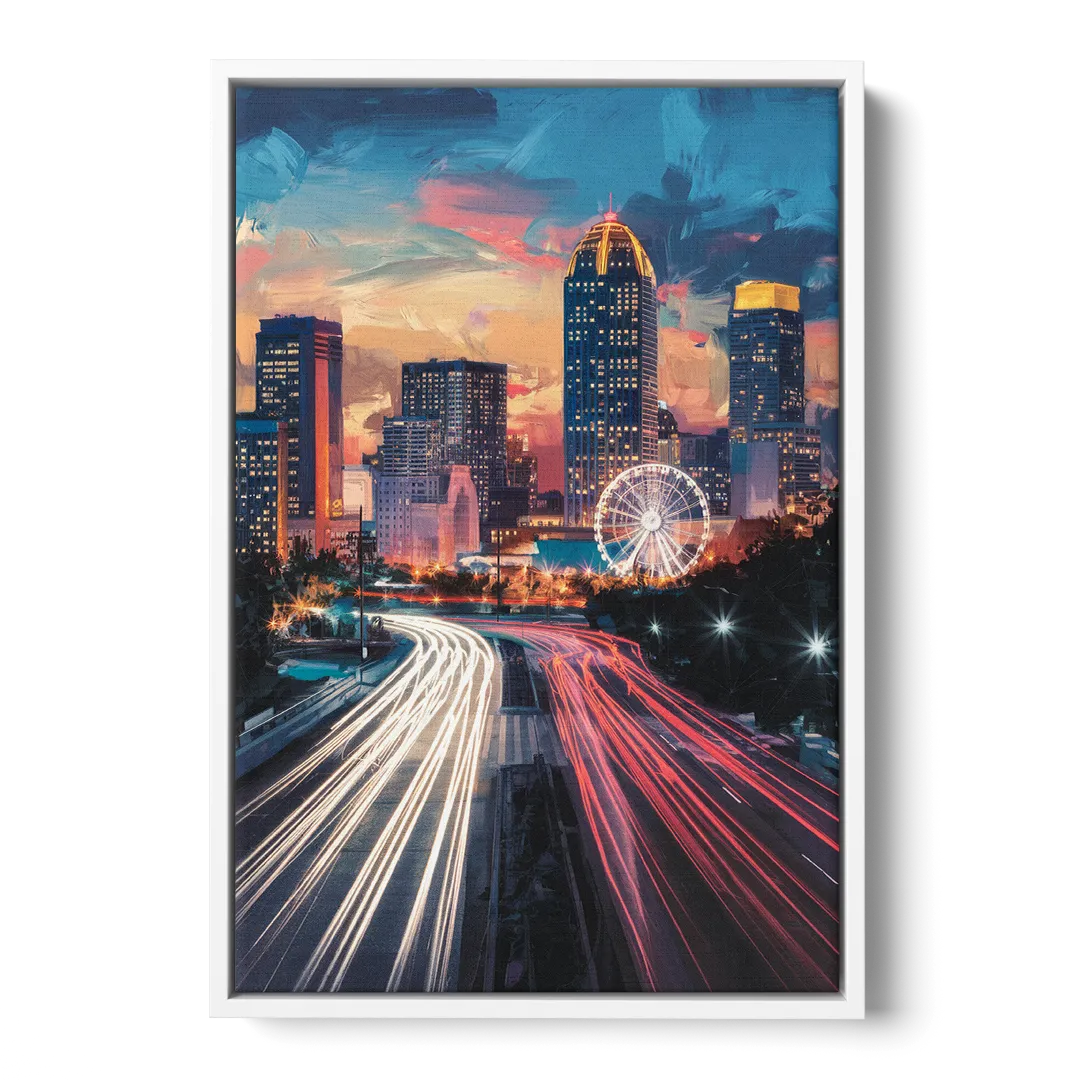 Atlanta Downtown Landmarks Front - White Canvas Wall Art