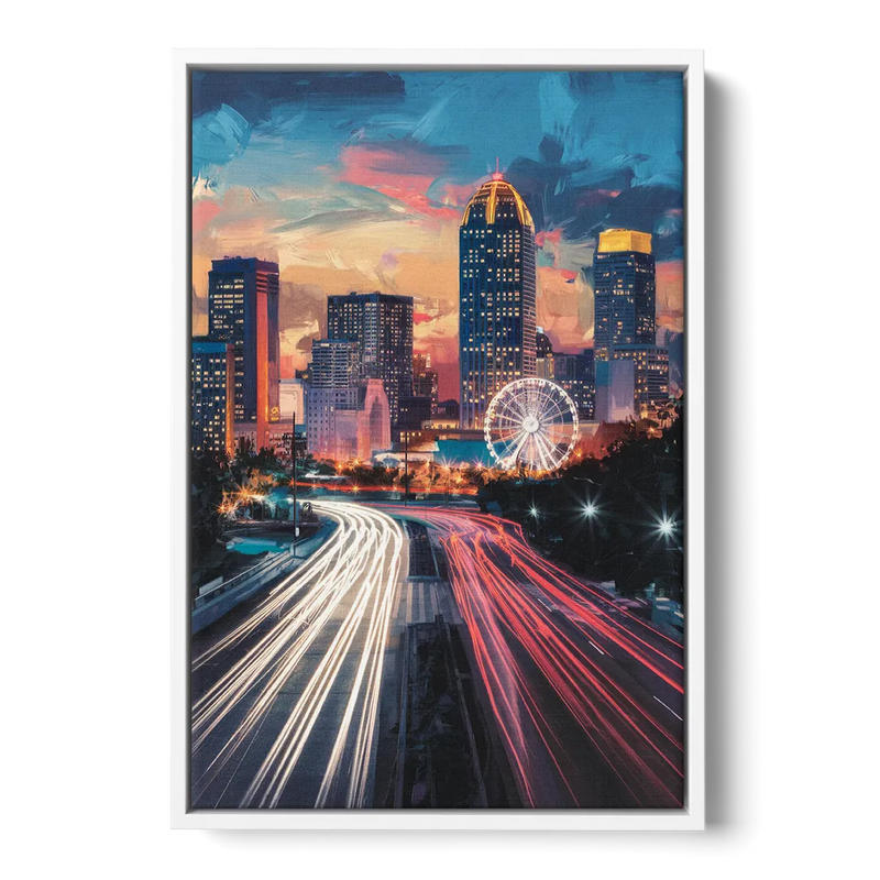 Atlanta Downtown Landmarks Front - White Canvas Wall Art