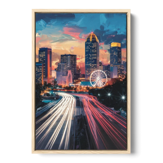 Atlanta Downtown Landmarks - Oak Framed Canvas Wall Art - Front
