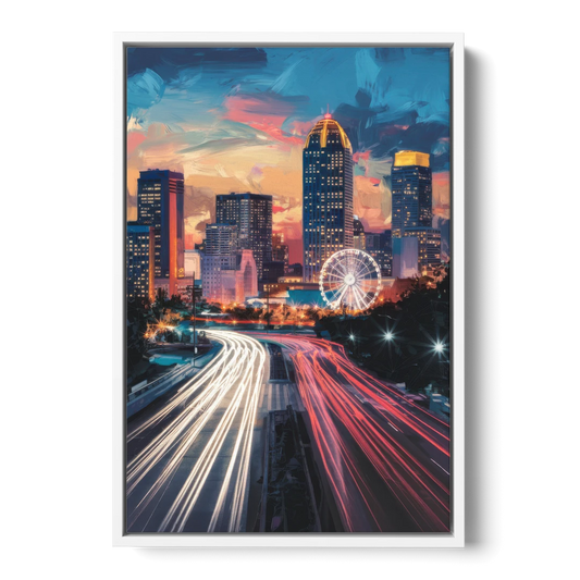 Atlanta Downtown Landmarks - White Framed Canvas Wall Art - Front
