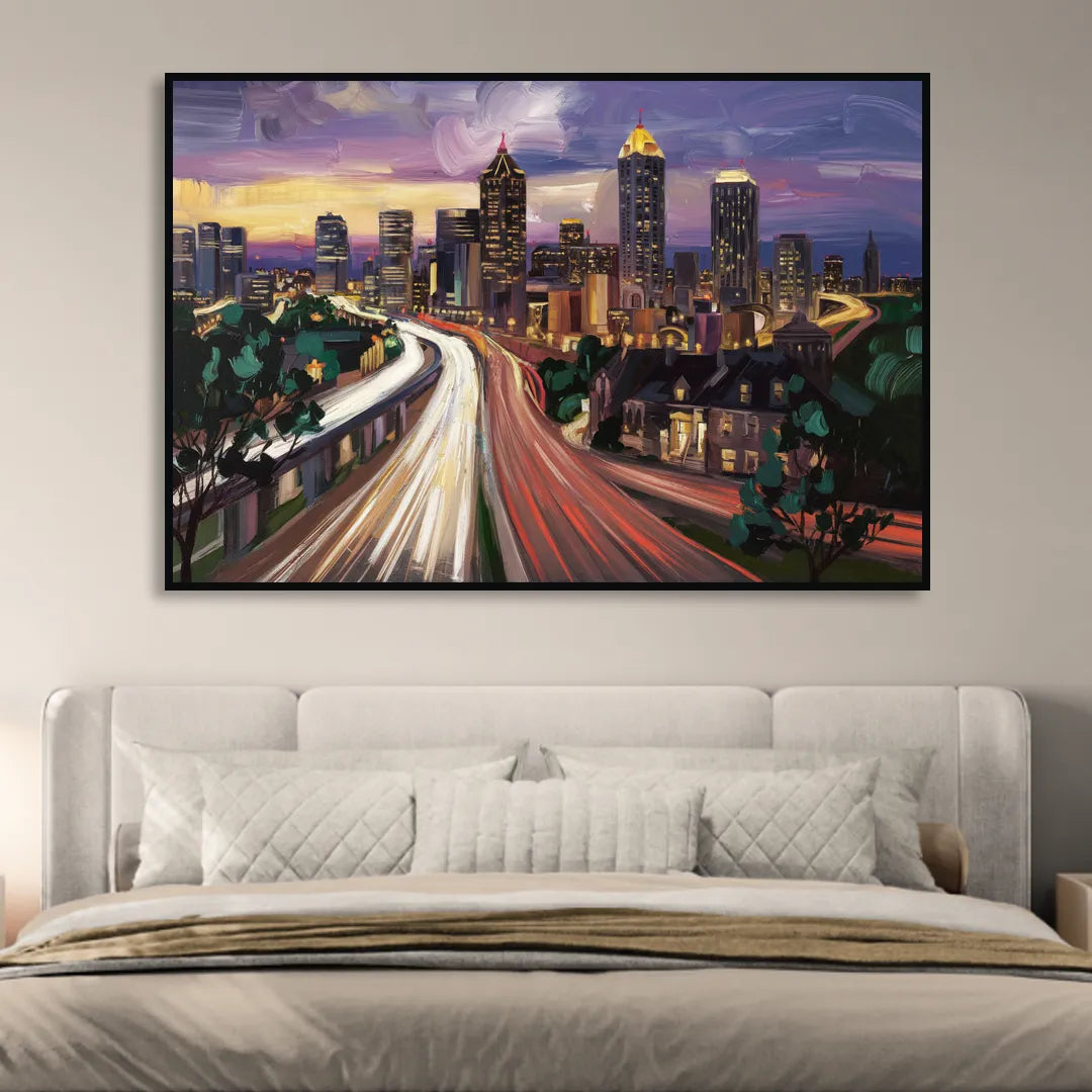 Atlanta Historic Neighborhoods Sitting Room - Black Canvas Wall Art