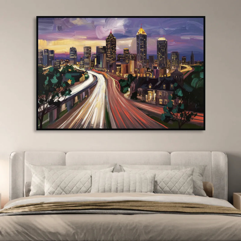 Atlanta Historic Neighborhoods Sitting Room - Black Canvas Wall Art