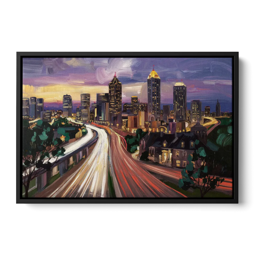 Atlanta Historic Neighborhoods Front - Black Canvas Wall Art