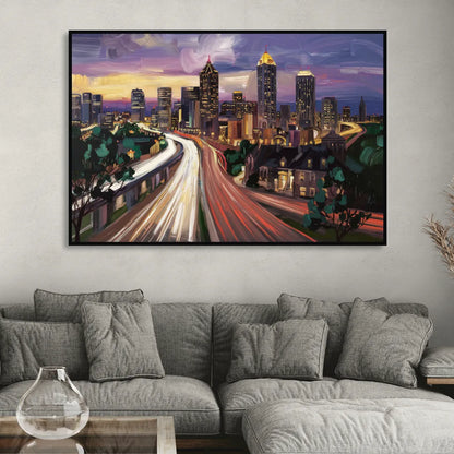 Atlanta Historic Neighborhoods Living Room - Black Canvas Wall Art