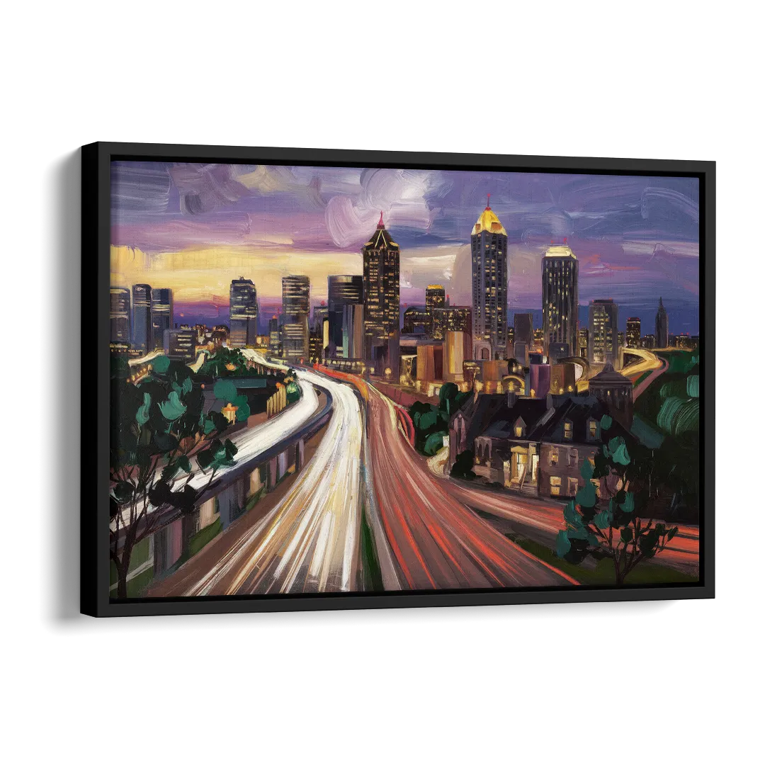 Atlanta Historic Neighborhoods Side - Black Canvas Wall Art