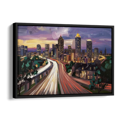 Atlanta Historic Neighborhoods Side - Black Canvas Wall Art