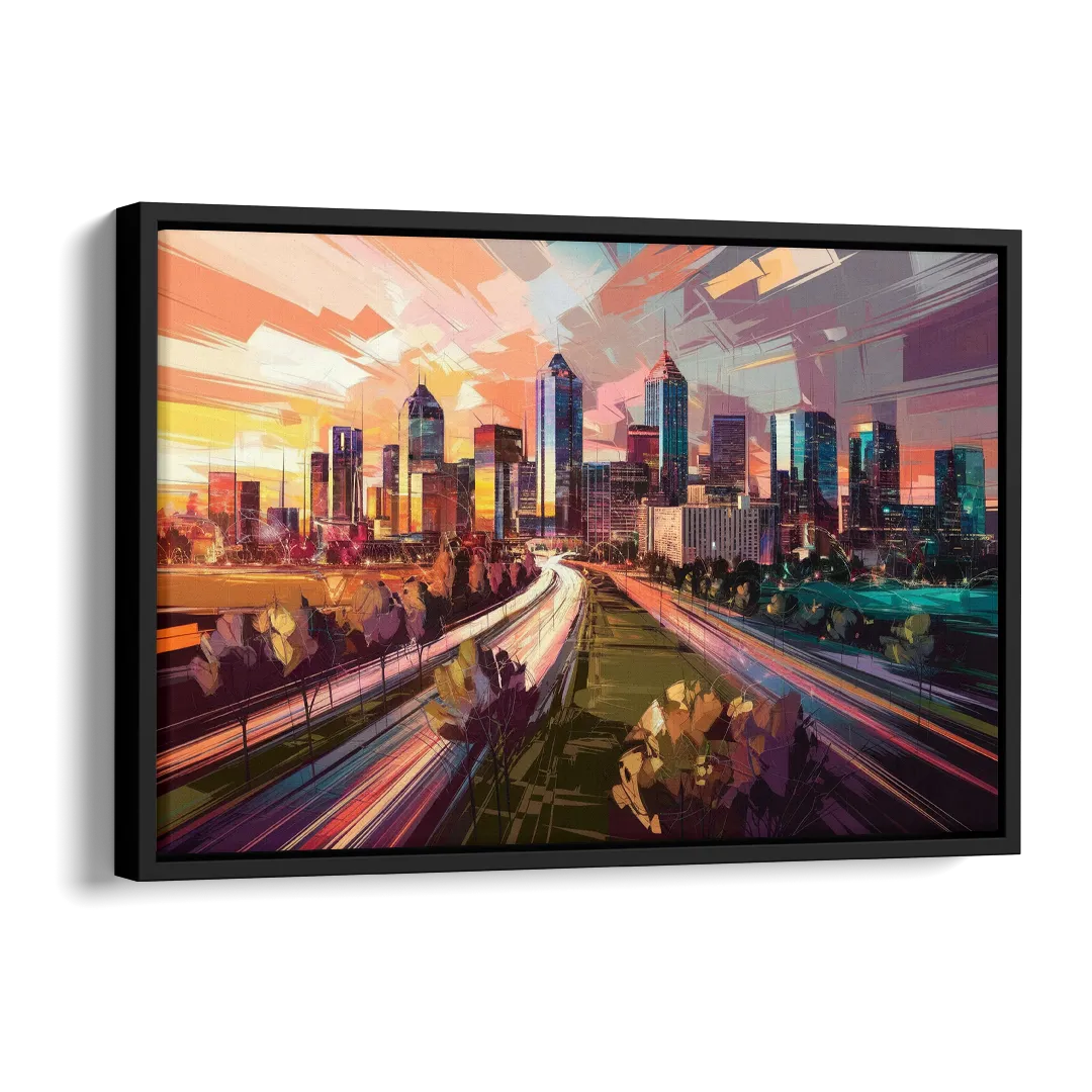 Atlanta Midtown Skyline Side - Black Canvas Wall Art