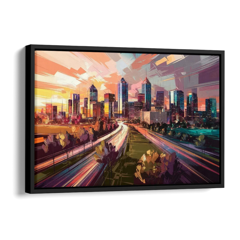 Atlanta Midtown Skyline Side - Black Canvas Wall Art