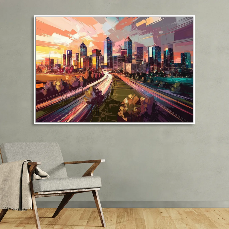 Atlanta Midtown Skyline Living Room - White Canvas Wall Art