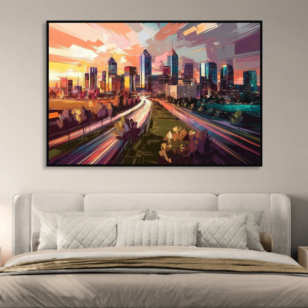 Atlanta Midtown Skyline Living Room - Black Canvas Wall Art