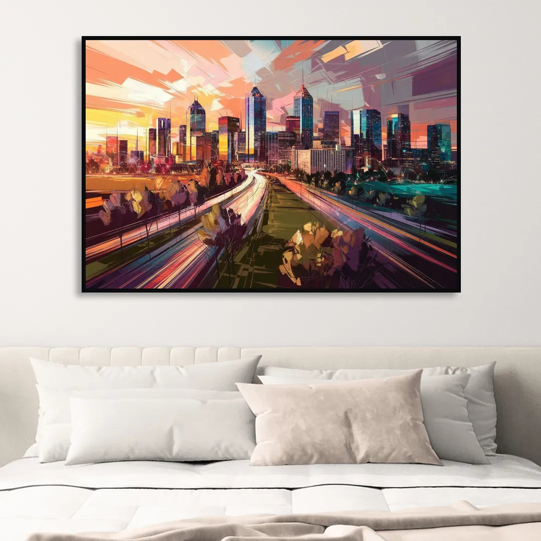 Atlanta Midtown Skyline Sitting Room - Black Canvas Wall Art
