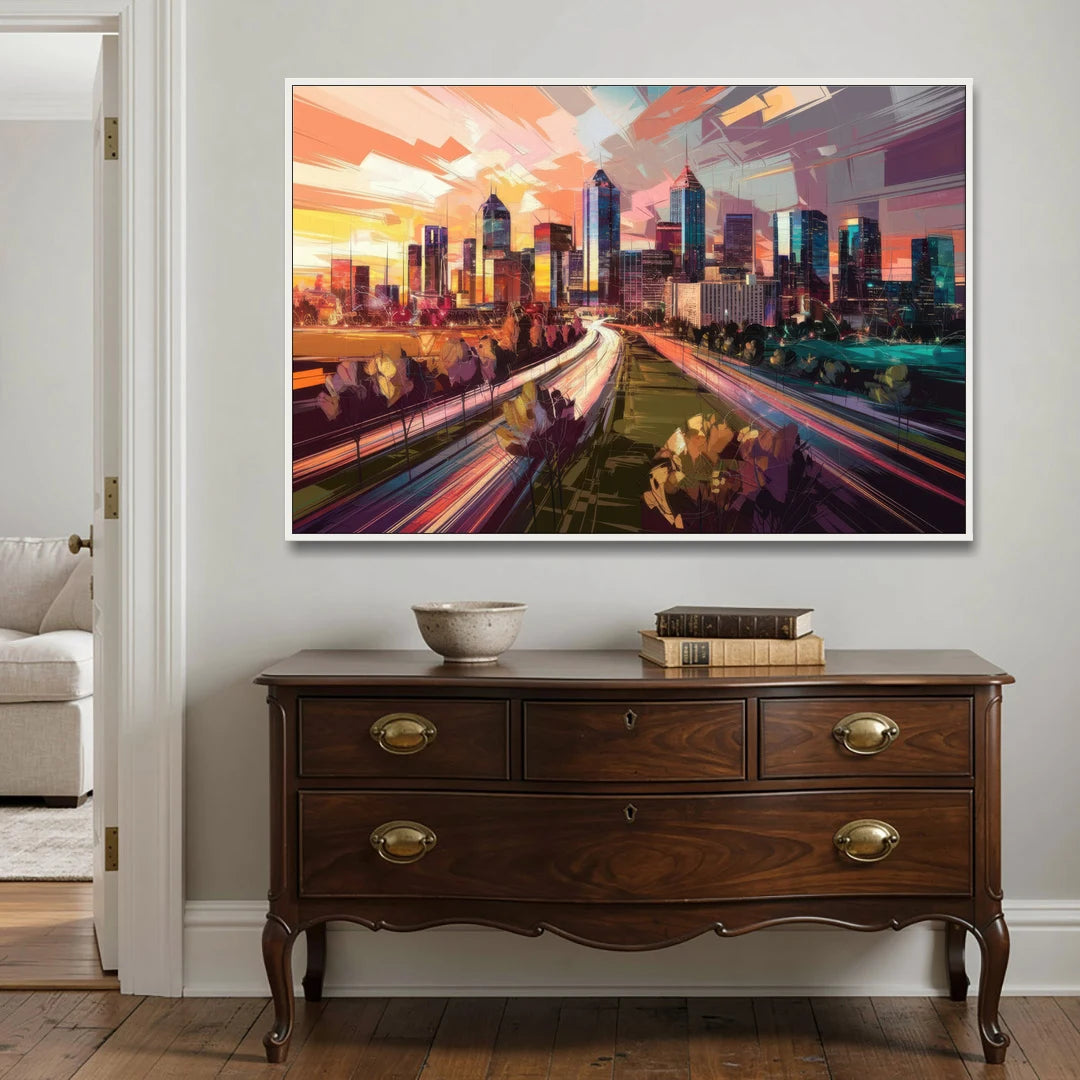 Atlanta Midtown Skyline - White Framed Canvas Wall Art - Coffee Table - 60x40