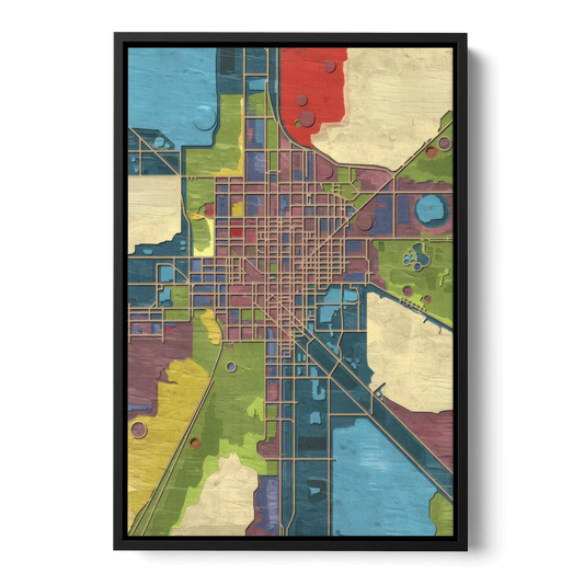 Atlanta Modern Map Design - Black Framed Canvas Wall Art - Front
