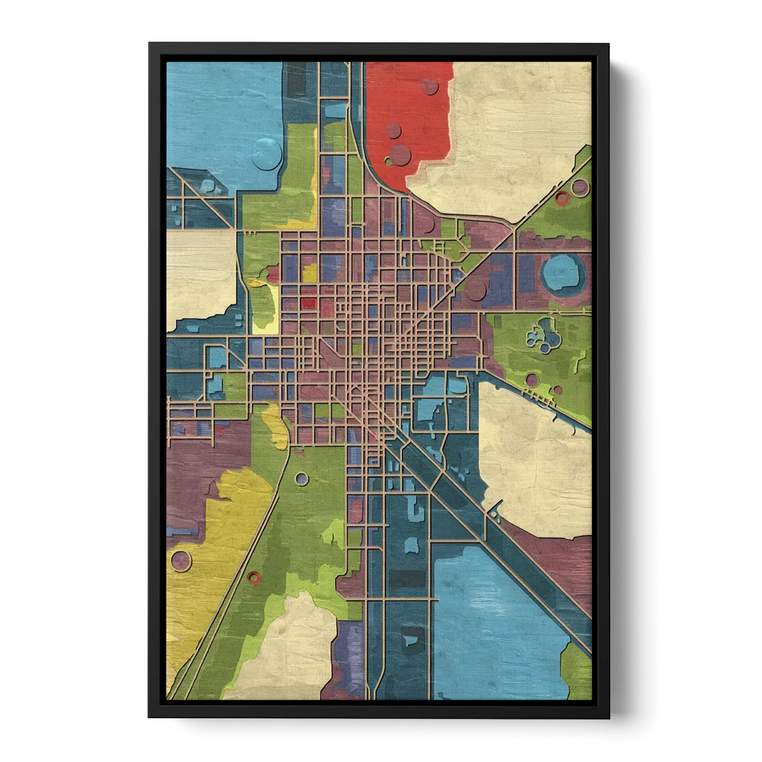 Atlanta Modern Map Design Front - Black Canvas Wall Art
