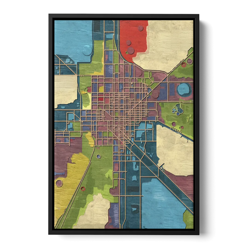 Atlanta Modern Map Design Front - Black Canvas Wall Art