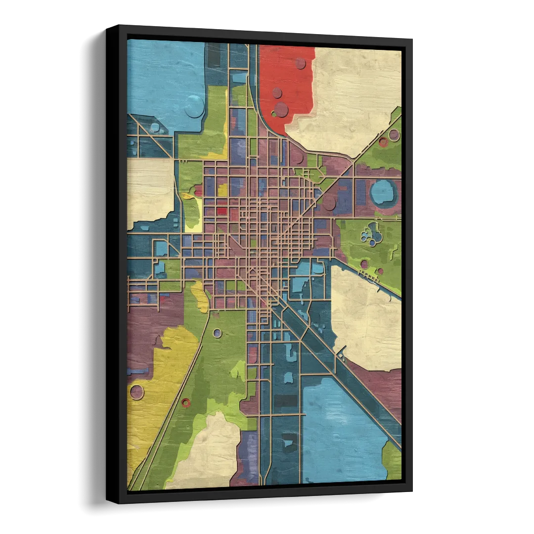 Atlanta Modern Map Design Side - Black Canvas Wall Art