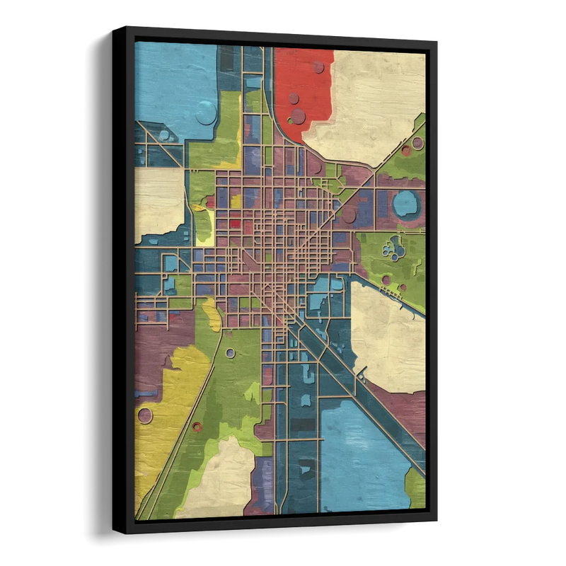 Atlanta Modern Map Design Side - Black Canvas Wall Art