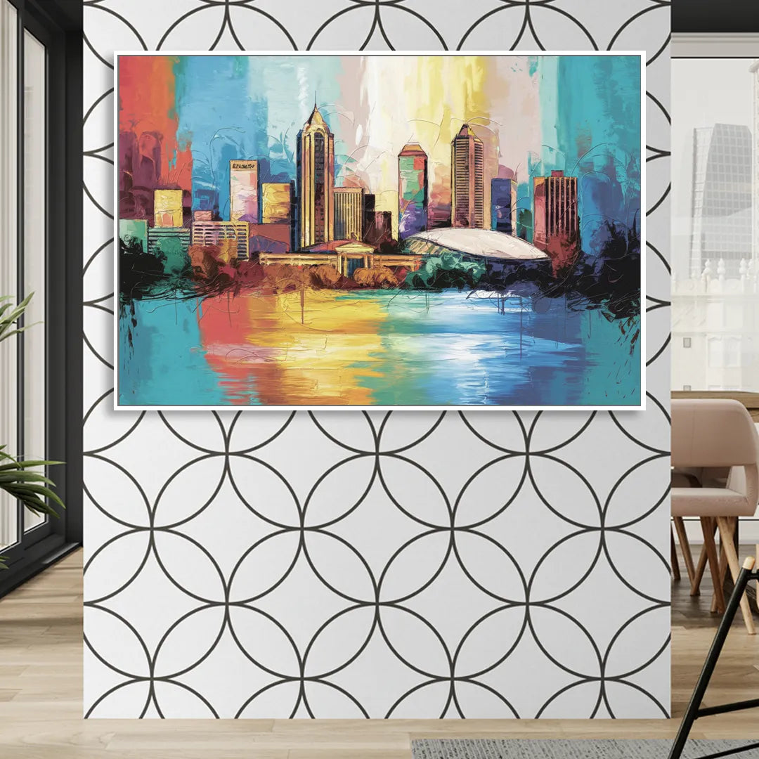 Atlanta Skyline Panoramic View Sitting Room - White Canvas Wall Art