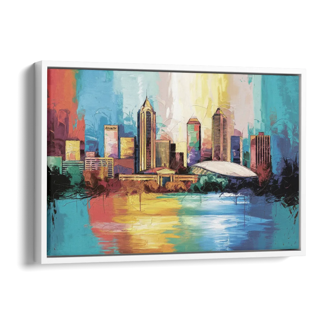 Atlanta Skyline Panoramic View Side - White Canvas Wall Art