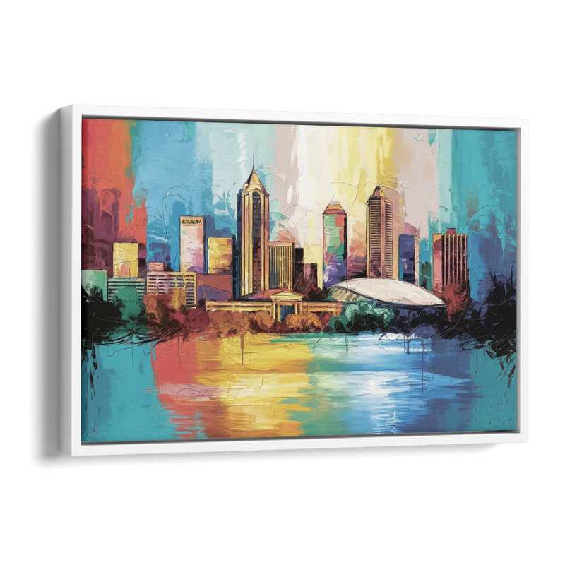 Atlanta Skyline Panoramic View Side - White Canvas Wall Art