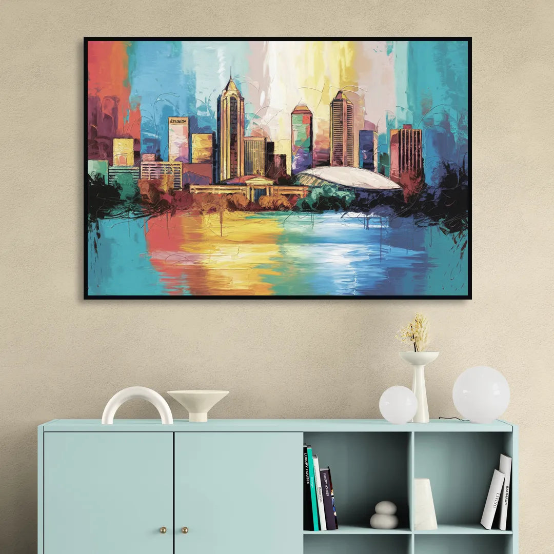 Atlanta Skyline Panoramic View Sitting Room - Black Canvas Wall Art