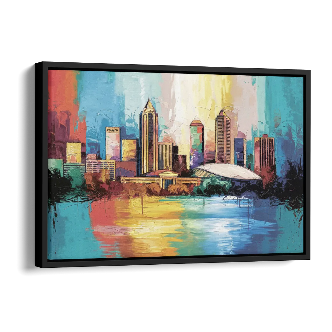 Atlanta Skyline Panoramic View Side - Black Canvas Wall Art
