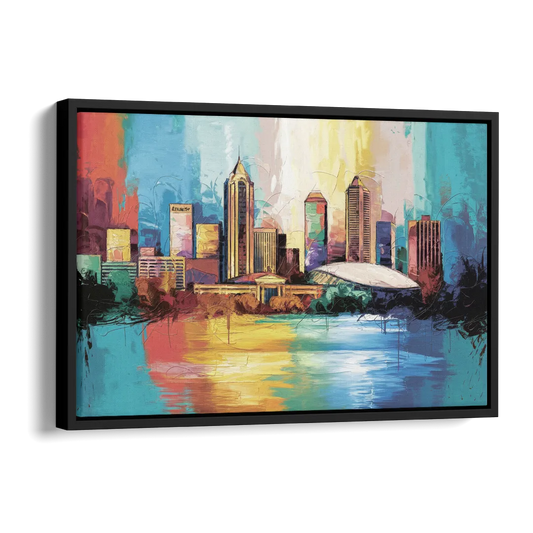 Atlanta Skyline Panoramic View Side - Black Canvas Wall Art