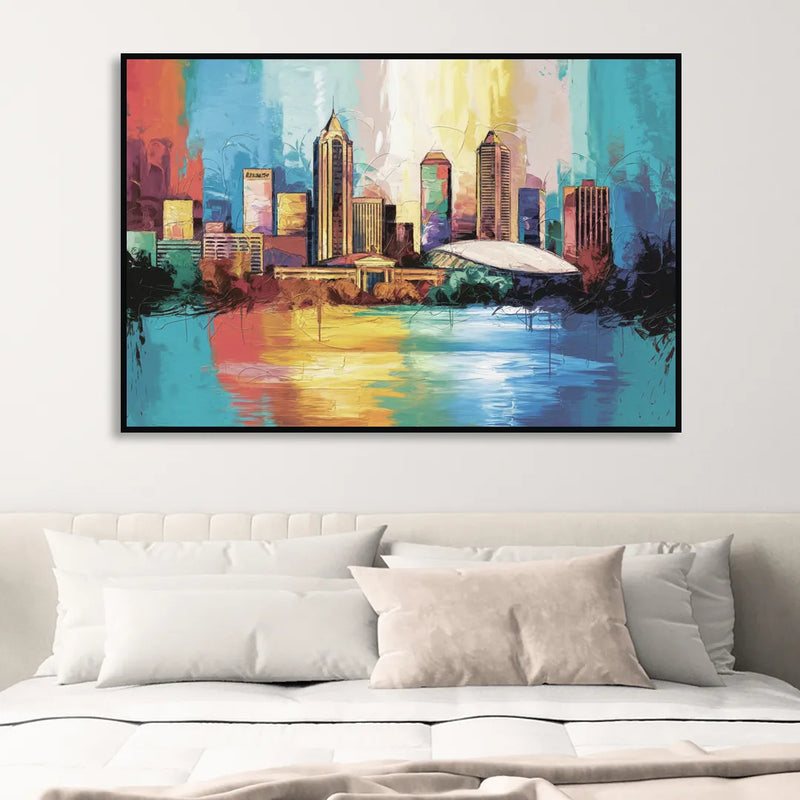 Atlanta Skyline Panoramic View Living Room - Black Canvas Wall Art