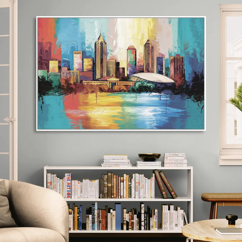 Atlanta Skyline Panoramic View Living Room - White Canvas Wall Art