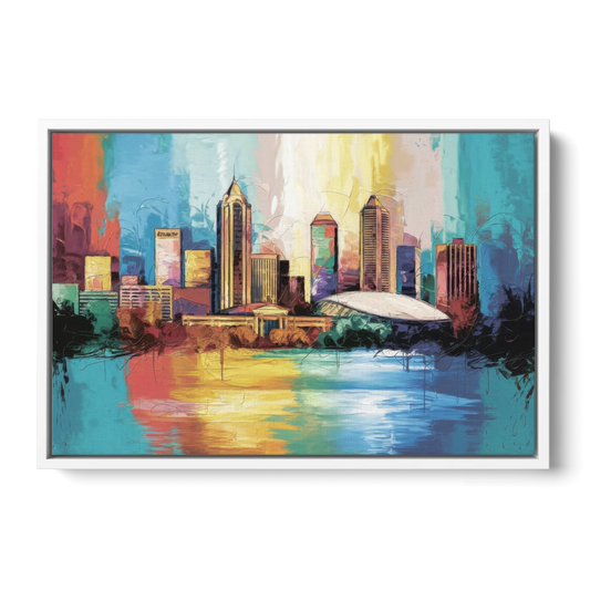 Atlanta Skyline Panoramic View - White Framed Canvas Wall Art - Front