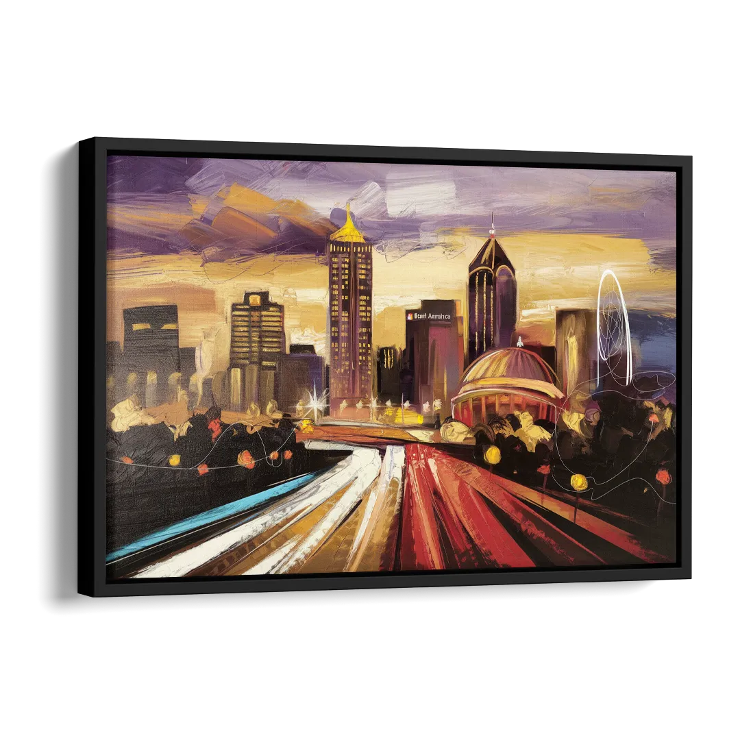 Atlanta Skyline With Georgia Dome Side - Black Canvas Wall Art