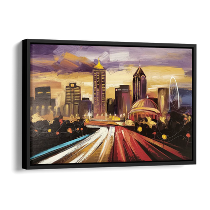 Atlanta Skyline With Georgia Dome Side - Black Canvas Wall Art