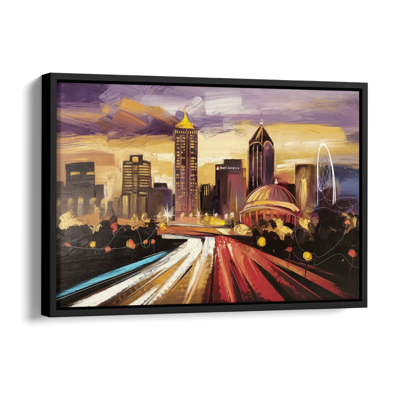 Atlanta Skyline With Georgia Dome Side - Black Canvas Wall Art