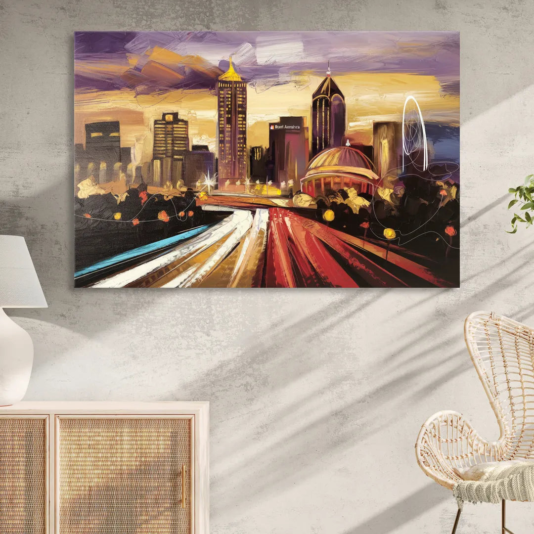 Atlanta Skyline With Georgia Dome Sitting Room - Canvas Wall Art