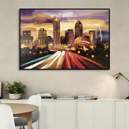 Atlanta Skyline With Georgia Dome Sitting Room - Black Canvas Wall Art