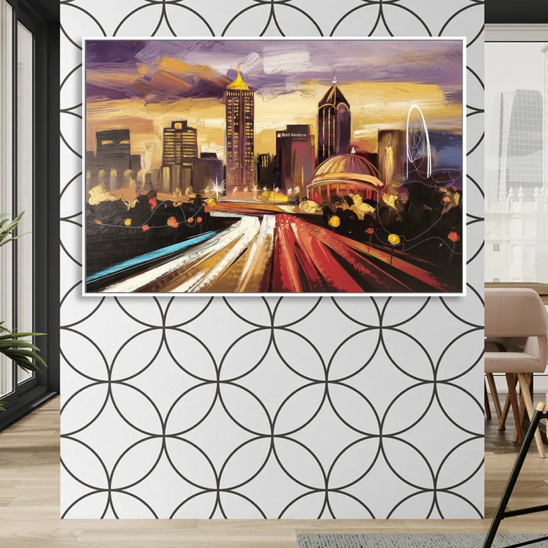 Atlanta Skyline With Georgia Dome Living Room - White Canvas Wall Art