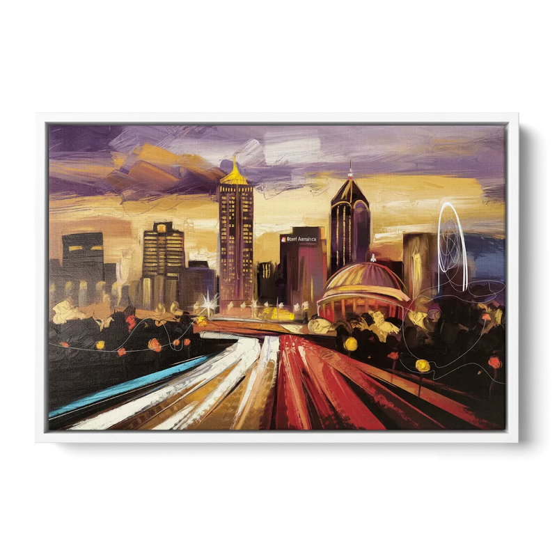 Atlanta Skyline With Georgia Dome Front - White Canvas Wall Art