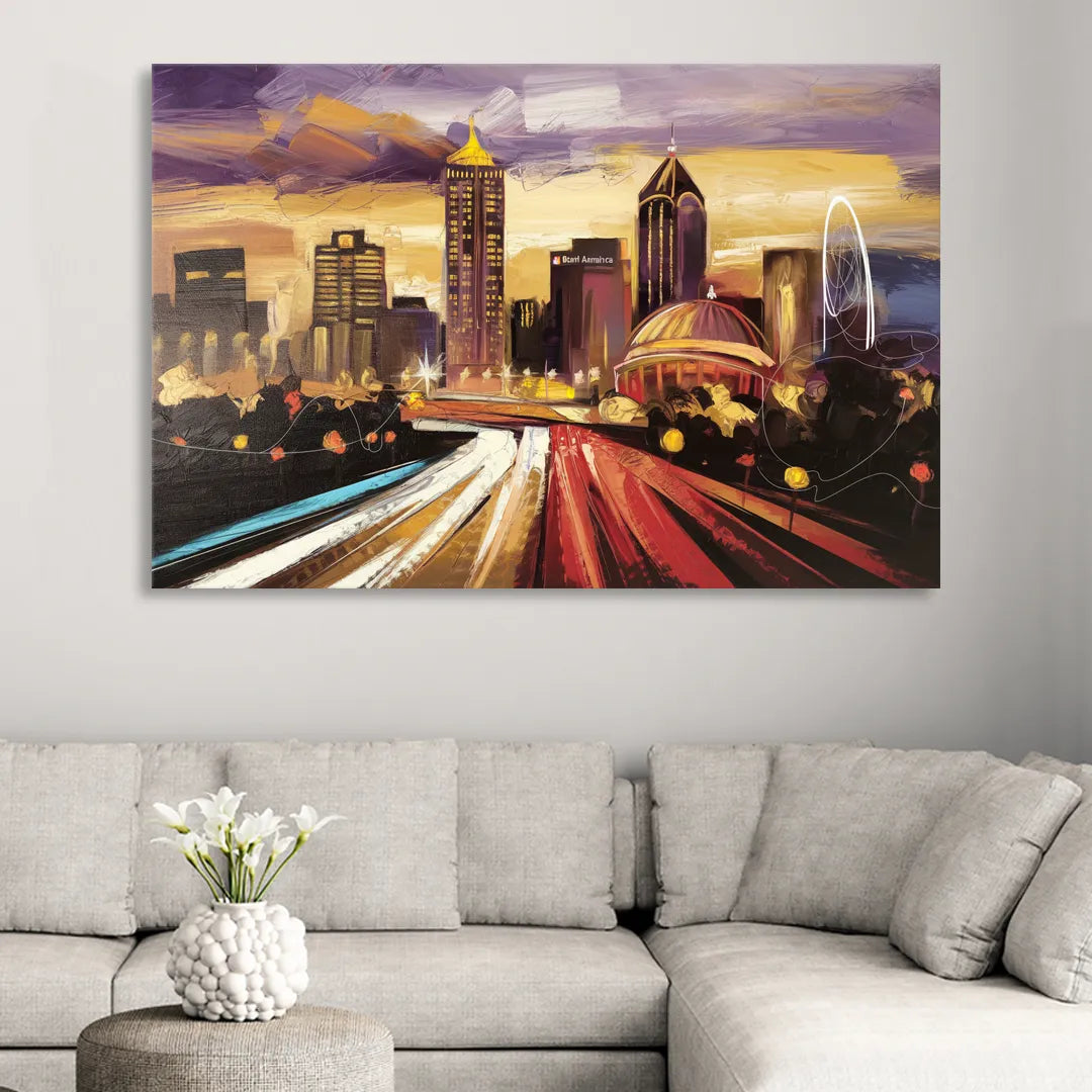 Atlanta Skyline With Georgia Dome Living Room - Canvas Wall Art