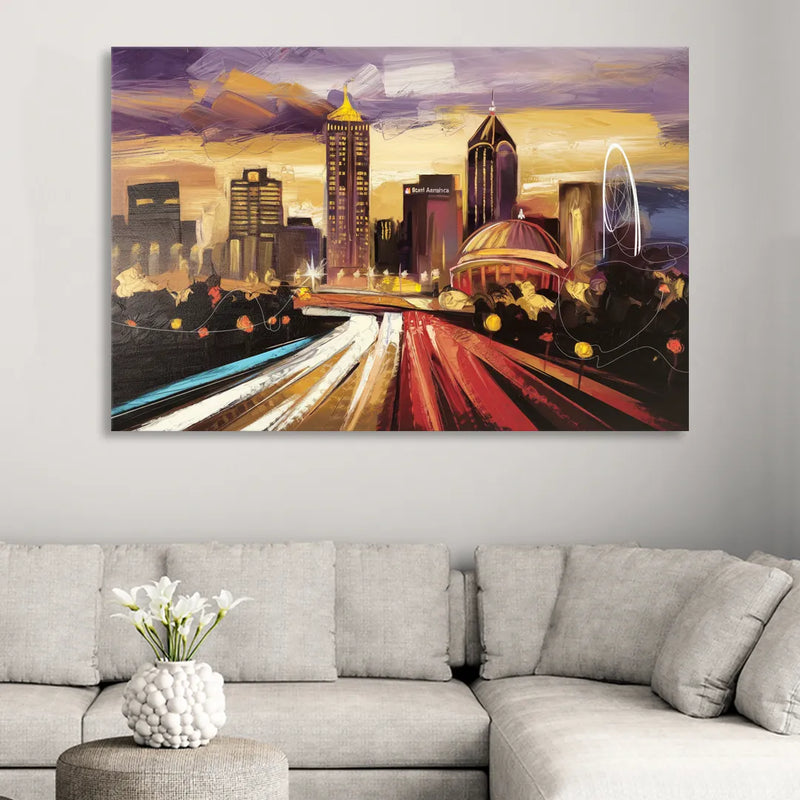 Atlanta Skyline With Georgia Dome Living Room - Canvas Wall Art