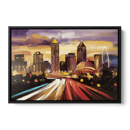 Atlanta Skyline With Georgia Dome Front - Black Canvas Wall Art