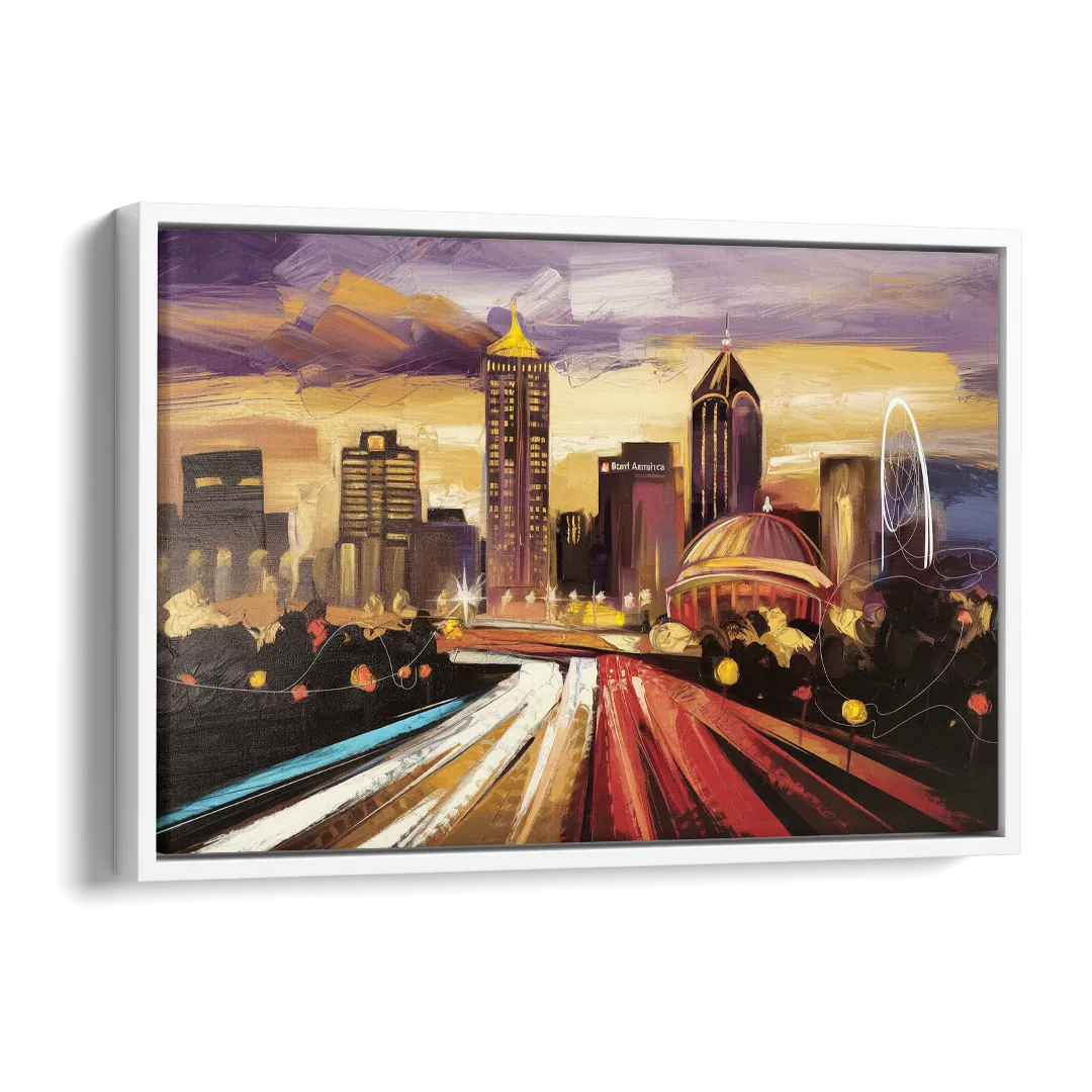 Atlanta Skyline With Georgia Dome Side - White Canvas Wall Art