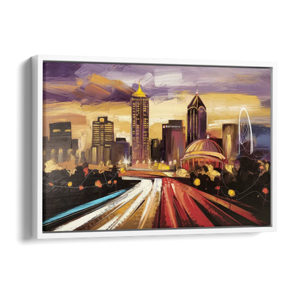 Atlanta Skyline With Georgia Dome Side - White Canvas Wall Art