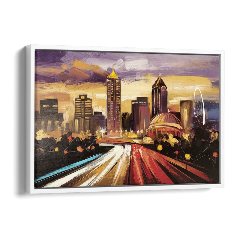 Atlanta Skyline With Georgia Dome Side - White Canvas Wall Art